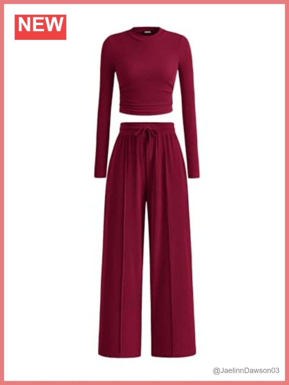 Ribbed 2 Piece Set Women Crewneck Crop Top Wide Leg Pants Loungewear